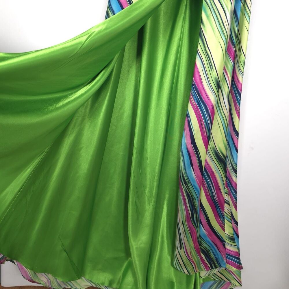 Mac Duggal Couture Size‎ 0 Maxi Dress Open Back Slit Satin Multicolor Striped - Picture 15 of 16